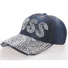 Mode tvättade denim simulering diamant bokstäver baseball cap jeans strass läppar kepsar snapback hattar hiphop hattar för kvinnor268e