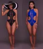 Body con cut-out blu nero Donna Costume da bagno sexy in rete trasparente con scollo all'americana Body senza schienale in un unico pezzo