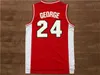 メンズフレズノ州ブルドッグ＃24 Paul George College Basketball JerseysヴィンテージホームレッドステッチシャツS-XXL