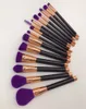 Set di pennelli per trucco professionale 15 pezzi Kit di pennelli per fondotinta in polvere Cosmetici Oro Viola Alta qualità
