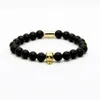 Mode Smycken Partihandel Micro Pave Black Cz Faceted Mix Color Skull med 8mm A Grade Black Onyx Stone Beads Tube Mäns Armband