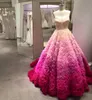 2019 Ombre Robes De Mariée Une Ligne À Volants Décolleté En Coeur Balayage Train Tulle Dos Nu Plus La Taille Robes De Mariée