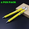 2pcs Paket 6 In 1 Tool Stylus Pens Alüminyum Malzeme Metal Tornavida Cetvel Seviye Beyin Pen Çok Fonksiyon Araçları 3303003