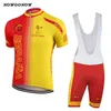 남자 2017 스페인 국가 대표팀 사이클링 저지 세트 자전거 의류 착용 노란색 빨간색 국가 팀 maillot ciclismo 턱받이 젤 패드 반바지