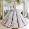 Michael Cinco Superbe robe de bal jardin robes de mariée fleurs faites à la main 3D Floral Applique Puffy princesse dentelle robes de mariée jupes à plusieurs niveaux
