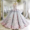 Michael Cinco vestido de bola de jardim de jardim de jardim artesanais flores artesanais 3d Floral applique inchado princesa vestidos de casamento vestidos de casamento camadas