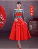 Chiński styl Czerwony Cheongsam Kobiety Prom Dresses Sweet Formalne Suknie Wieczorowe Korant Nosić na imprezę Długa Vintage Eleganckiej sukni na lato