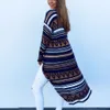 Wholesale- Fashion Women Long Sleeve Sweater Knitted Cardigan Loose Sweater Jacket Thin Coat Stripe Printed Long Outwear