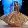 Gold Sequined Little Girls Pageant Dresses 2019 Sparkly Blingbling Long Sleeves Kid Formal Wear Ball Gown Flower Girls Dresses for304A