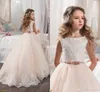 Por encargo vestidos de niña de flores para la boda Blush Pink Princess Tutu con lentejuelas apliques de encaje Bow 2017 Vintage niño vestido de primera comunión