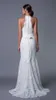 Country Style Beach Wedding Dress Sheath Column Full Lace Halter Neck Sleeveless Bridal Gowns with Exquisite Beaded Pearls Sash Train