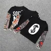 Ins Çocuklar Bebek Giysileri Erkek Kız Uzun Kollu T-shirt Patchwork Hip Hop Moda Dövme Kollu Tees Çocuklar Çocuk Giyim Tops