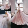 2019 Vintage Blush Pink Princess A-Line Wedding Dresses Off Shoulders Cap Sleeves Lace Appliques Luxury Bridal Gowns Plus Size