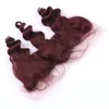 Weave Cabelo Humano solta Aceno # 99J vinho tinto brasileiro com laço frontal 4pcs Lot Virgin Borgonha Cabelo 3Bundles com 13x4 Encerramento Lace completa