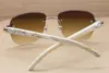 Berühmte Marken-Sonnenbrille für Herren, weiße Büffelhorn-Brille, Sonnenbrille, neue Mode, randlos, echte Naturhorn-Sonnenbrille, hochwertige Brille