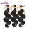 Koningin Haarproducten Braziliaanse Virgin Haar 3 stks / partij Remy Menselijk Haar Weave Golvende Body Wave Gratis verzending Natuurlijke kleur Dyable Doublel WEFT