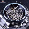 Forsining Steampunk Gear Design Transparante kast Automatisch horloge Goud Roestvrij staal Skeleton Luxe Herenhorloge Topmerk Luxe + horlogedoos