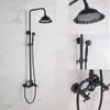 Oil Rubbed Bronze Shower Faucet Set 8" Rainfall Shower Head With Hand Shower Sprayer Mixer Tap Wall Mount