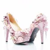 Luxurious Pink Rhinestone Wedding Shoes Bridal High Heels Platforms Crystal Cinderella Prom Party Pumps Plus Size Women Pumps