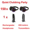 Silent Disco complete system black led wireless headphones 200m distance package - 150 Headsets with 1 Transmitter