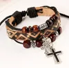 Good A++ Beaded cross leather leather bracelet burst leather bracelet FB057 mix order 20 pieces a lot Charm Bracelets