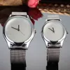 Fashion Brand women men Unisex Lovers' silver Steel Metal Band quartz wrist watch C042837