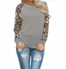 Moda nova mulheres senhoras primavera outono de manga longa leopardo solto casual tees tops t shirt 3 cores mais tamanho M-3XL