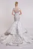 Caro Luxo Sparkly Vestidos de Noiva 2017 Sexy Bling Frisada Cristal Lace Applique V Neck Sereia Trompete Vestidos de Noiva Capela Trem