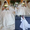 Gorgeous Flora Appliques Bröllopsklänningar Saudiarabien En linje Brudklänningar med band Anpassade Sweep Train African Wedding Vestidos