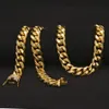 14mm 18-30Inches Mens Cuban Miami Link Naszyjnik ze stali nierdzewnej CZ CZASED Out Out Gold Hip Hop Chain Naszyjnik