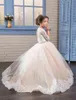 2017 neue Ankunft Winter Prinzessin Blumenmädchenkleider 1/2 Ärmel Spitze Applique Tüll bodenlangen Ballkleid Für Hochzeit Mädchen Kleid