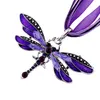 Vintage Enamel Dragonfly Pendant Necklace for Women Choker Necklaces With Rhinestone Wax Rope Chain Collar Fashion Jewelry