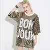 BON JOUR Women Tops Long Section Of The Sleeves Round Sleeve Collar Coat Nightclub Stage Sequins Costumes Fashion Tees