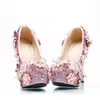 Lussuose scarpe da sposa strass rosa da sposa tacchi alti piattaforme di cristallo Cinderella Prom Party pompe più dimensioni pompe donna