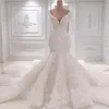 Vestido Де Noiva Русалка Кружева Свадебные Платья Весна Кристалл Жемчуг Вышивка Для Церкви Свадьба Свадебные Платья Собор Поезд