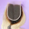 T1B/613 Lace Sluiting Braziliaanse lichaamsgolf Ombre blond 4x4 Sluiting Human Hair Dark Wortel Medium Bruin