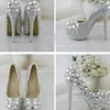 Silver Rhinestone Vacker Prom Party Women High-Heeled Bröllop Skor Bruden Signle Skor Pumpar Storlek 34-43 Bridesmaids Skor