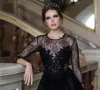 Latest 2017 Black Lace Illusion Long Sleeve Short Evening Dresses Elegant Jewel Beads Formal Prom Party Gowns Custom Made EN82218