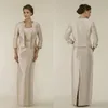 Mother Of Bride Dresses With Jacket Long Sleeves Delicate Sash Mother Of The Bride Floor Length Party Prom Dresses