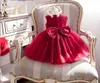 Elegante vestidos de verão menina 2017 Wedding Party Red Chiffon Girls Dress aniversário da menina do Batismo Vestidos com Big Bow 6M-12Y