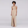 Lange champagne chiffon bruidsmeisje jurk met kant lijfje f19328m bruiloft feestjurk avondjurk formele jurken