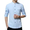 Atacado- New Casual Chinse Kongfu Camisa Camisa de Manga Longa Cor Sólida Slim Fit Camisa de Linho Homens Trend Homens Cerchas Colares Colares