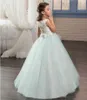 New Little Girls Pageant Klänningar Prinsessan Tulle Sheer Jewel Crystal Beading White Coral Kids Flower Girls Dress Födelsedagklänningar