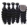 Cheveux Brésiliens Tisse Extensions 8A Péruvien Brésilien Indien Malaisien Vierge Extension de Cheveux Cheveux Vague Profonde Avec Fermeture Livraison Gratuite