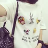 Wholesale- Cartoon Print T Shirt Women 2017 Summer Short Sleeve Cotton Tops Fashion Loose Tees O-Neck Harajuku T-Shirt Female