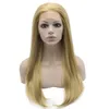 Long Ash Blonde Wig Silky Straight 150% Density Heat Resistant Synthetic Fiber Lace Front Fashion Wig