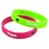 Bracelet en caoutchouc de Silicone, 1 pièce, amour, espoir, rêve pour la paix, Logo imprimé, taille adulte, vert et rose