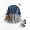 Baby Mädchen Kleid Herbst Kinder Langarm Denim Spitzenkleider mit Knopf Kinder Prinzessin Herbst Kleider für Mädchen