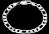 Traditionskedja Högkvalitativ topp Försäljning Plating Mäns Smycken 925 Silver 8mm Flat Figaro Chain Armband Mäns Armband 20cm 10st