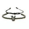 Perles de cuivre de qualité supérieure de 4 mm avec breloque couronne noire claire Cz pour hommes Bracelet en macramé cadeaux de fête
